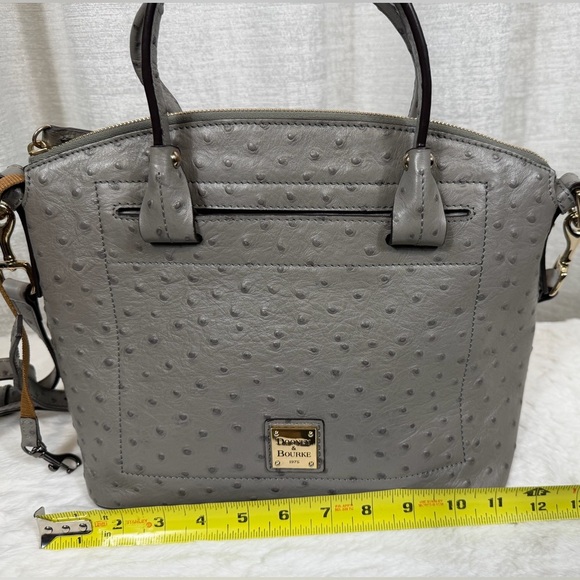 Dooney & Bourke Gray Ostrich Leather Satchel Crossbody Bag Purse - Picture 8 of 12
